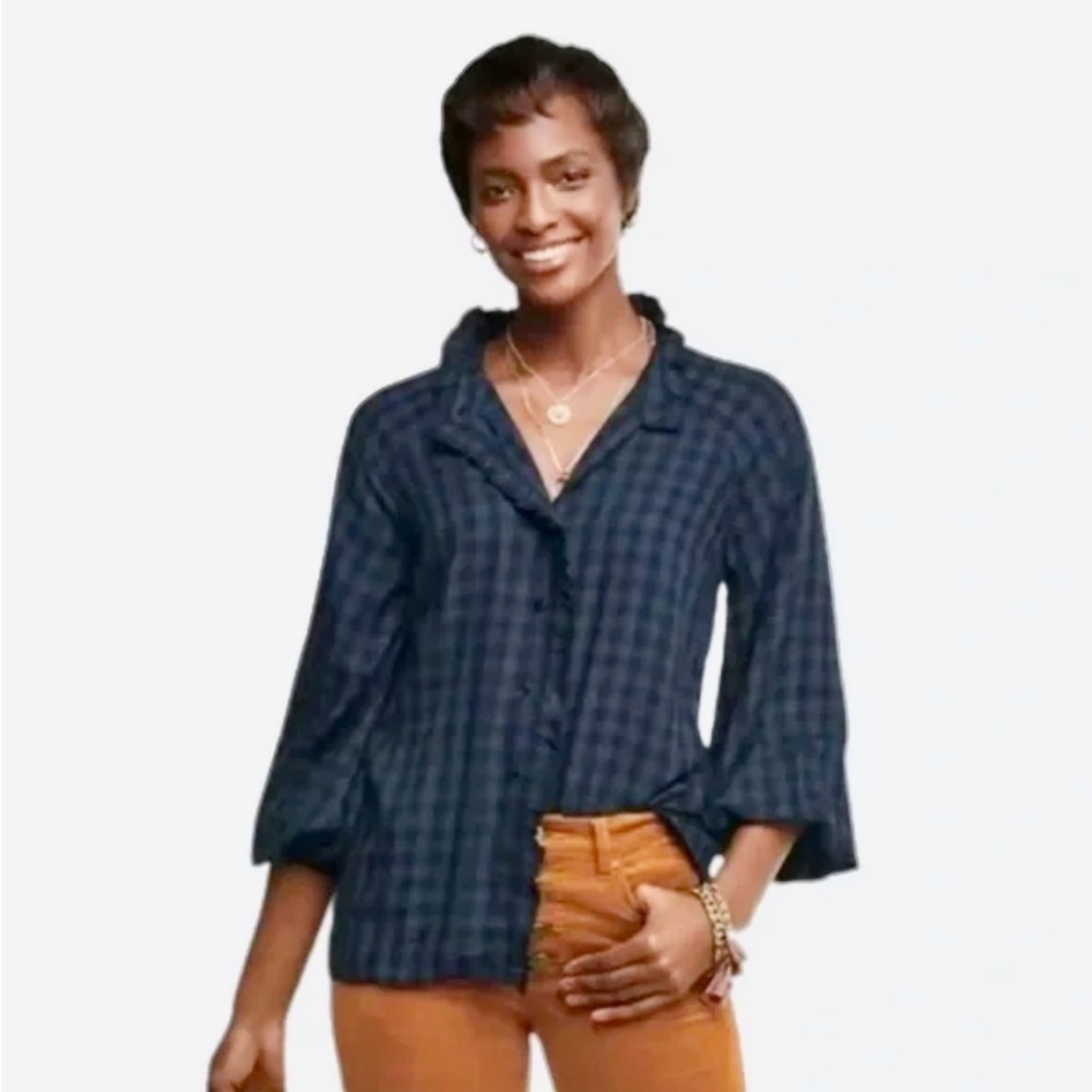 Blue Checkered Button Down Shirt by CAbi